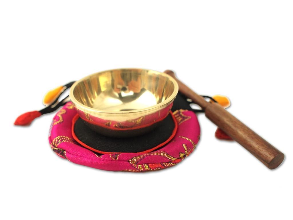 Beispielinhalt (Bild) Mini-Klangschale mit gutem Klang in pinkfarbigem Beutel