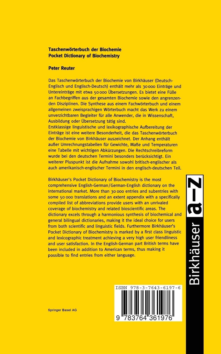 Rückseitencover Taschenwörterbuch der Biochemie / Pocket Dictionary of Biochemistry
