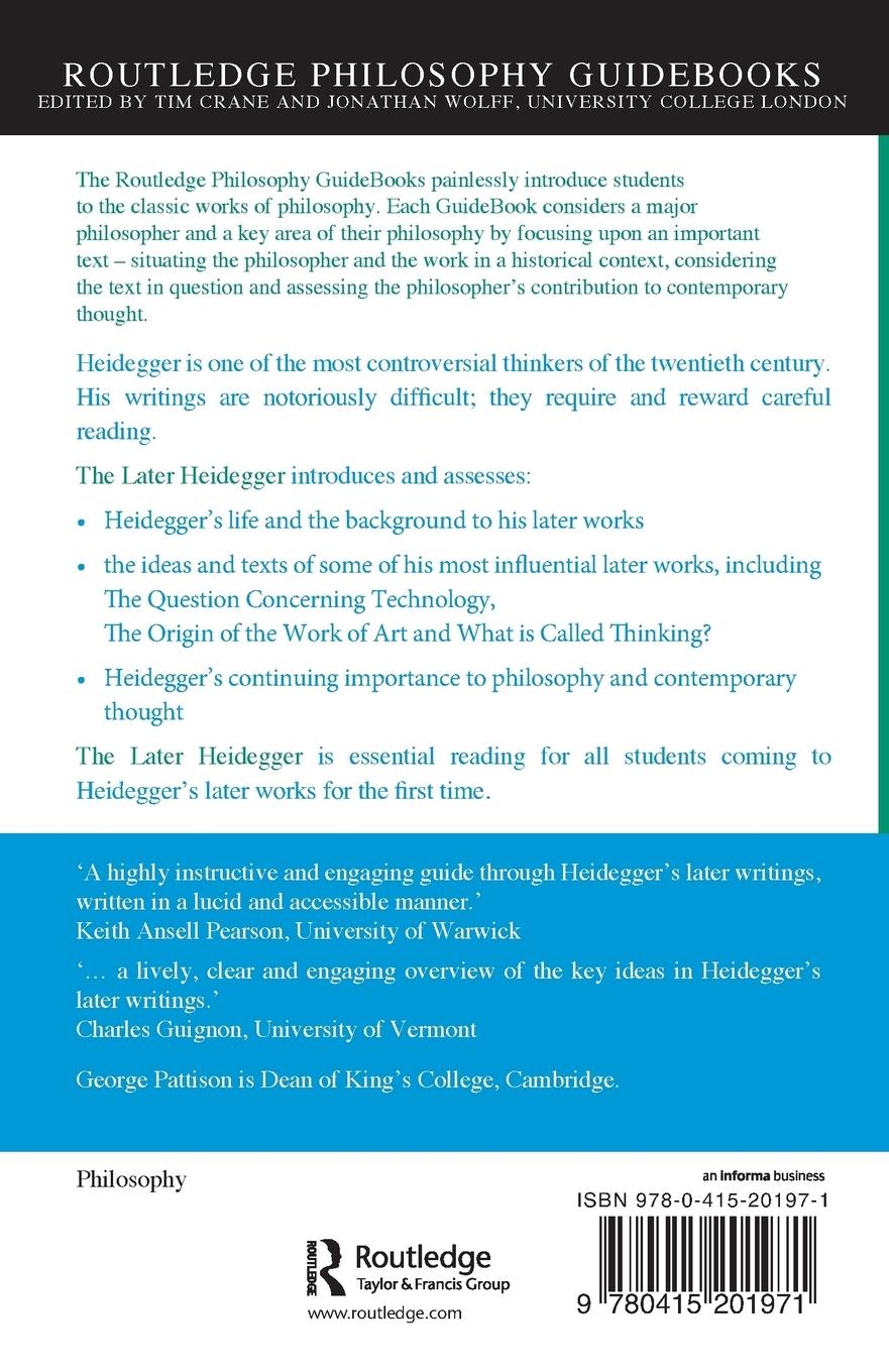 Rückseitencover Routledge Philosophy Guidebook to the Later Heidegger