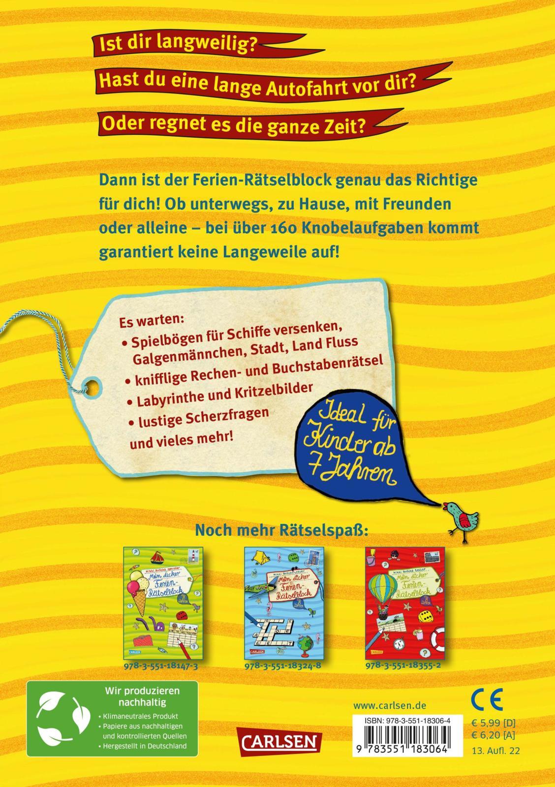 Rückseitencover Mein dicker Ferien Rätselblock