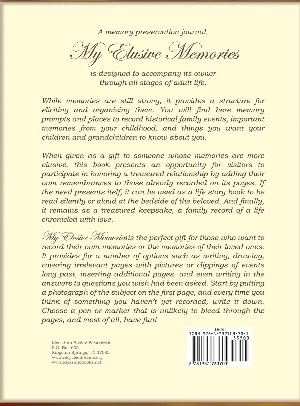 Rückseitencover My Elusive Memories: An Essential Memory Loss Companion