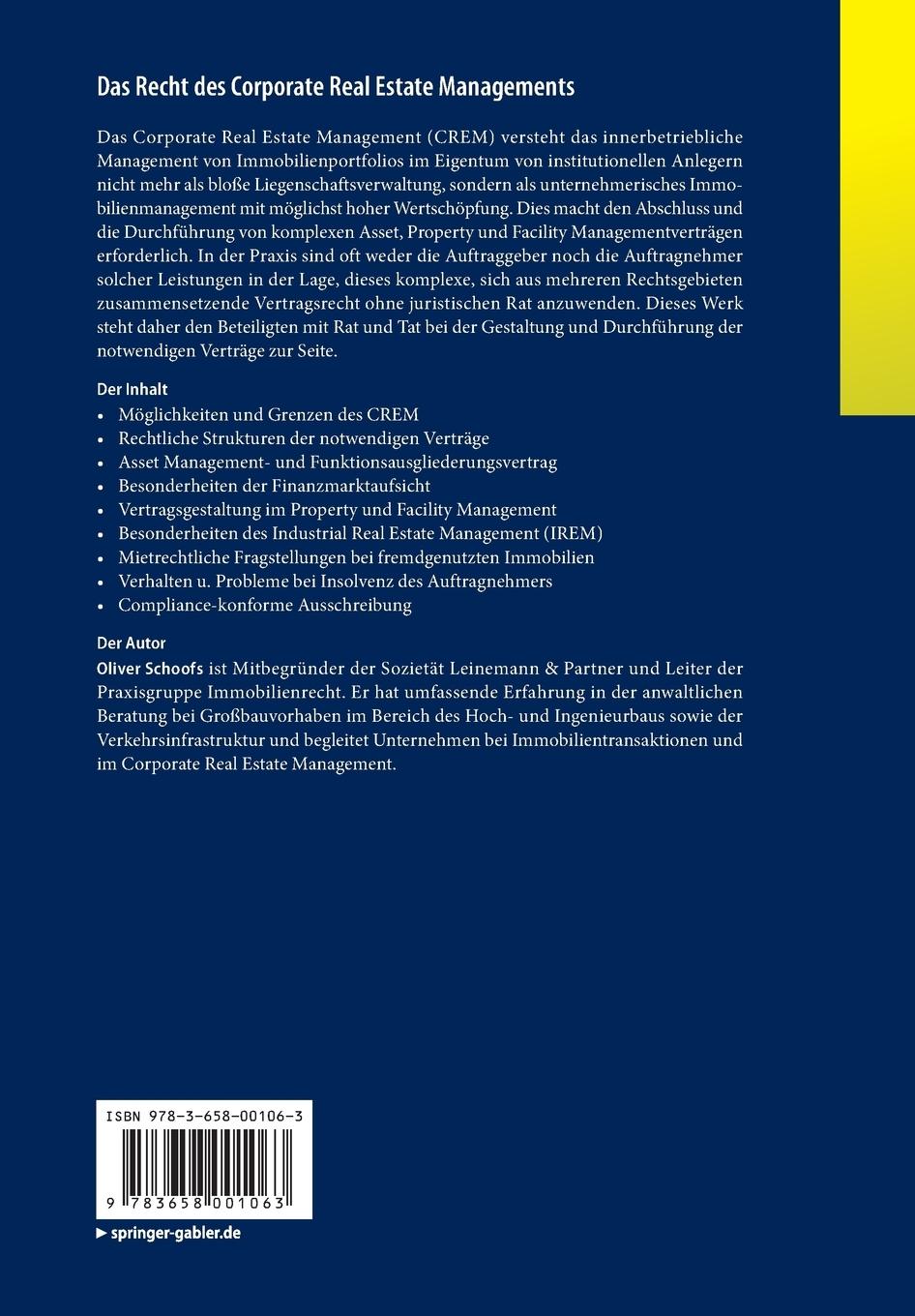 Rückseitencover Das Recht des Corporate Real Estate Managements