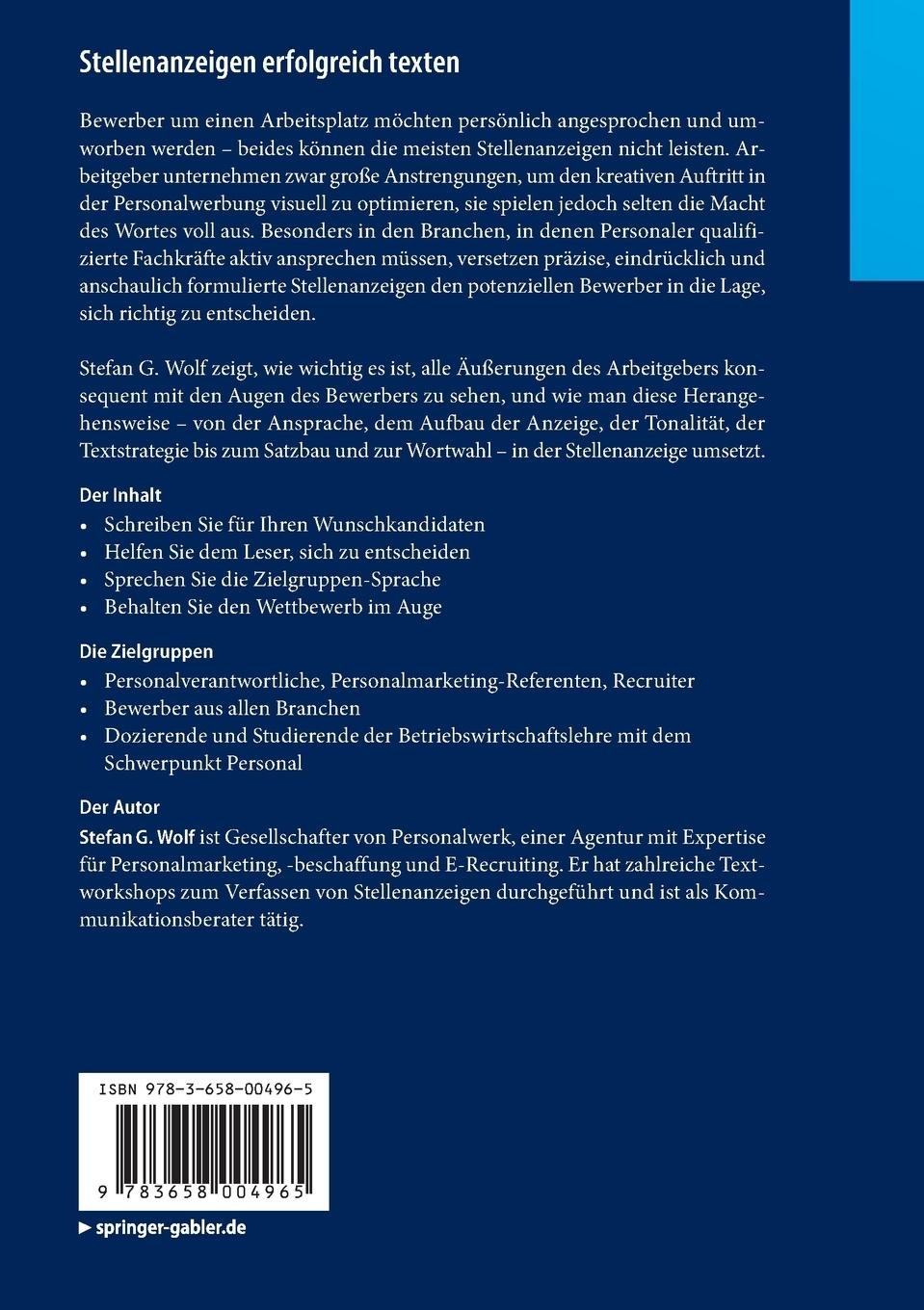 Rückseitencover Stellenanzeigen erfolgreich texten