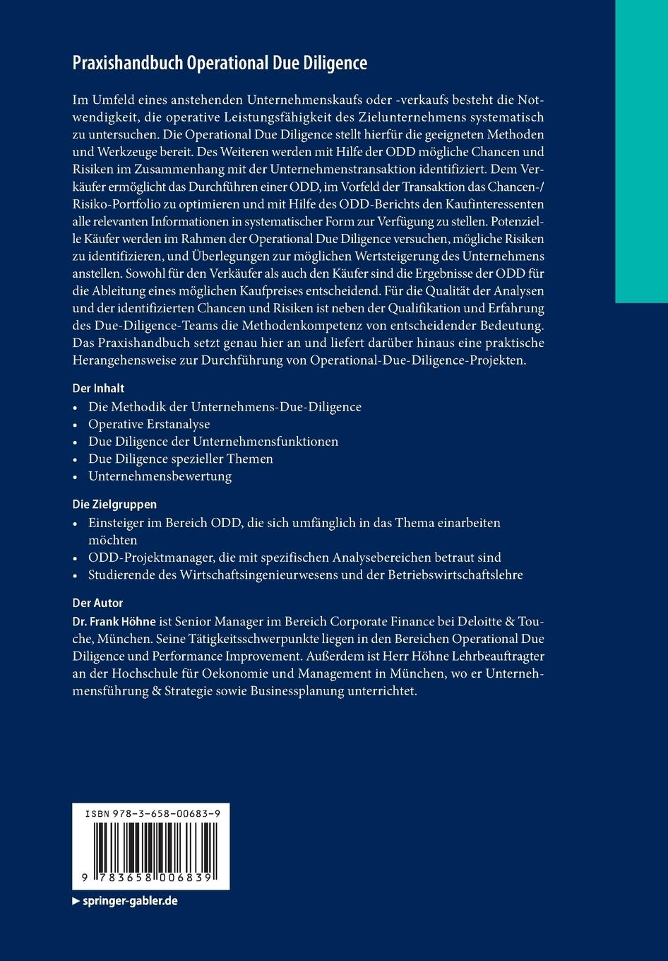 Rückseitencover Praxishandbuch Operational Due Diligence
