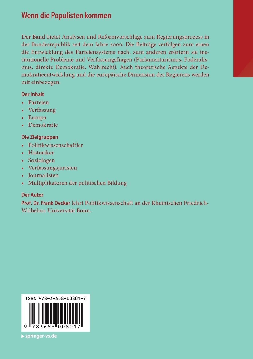 Rückseitencover Wenn die Populisten kommen