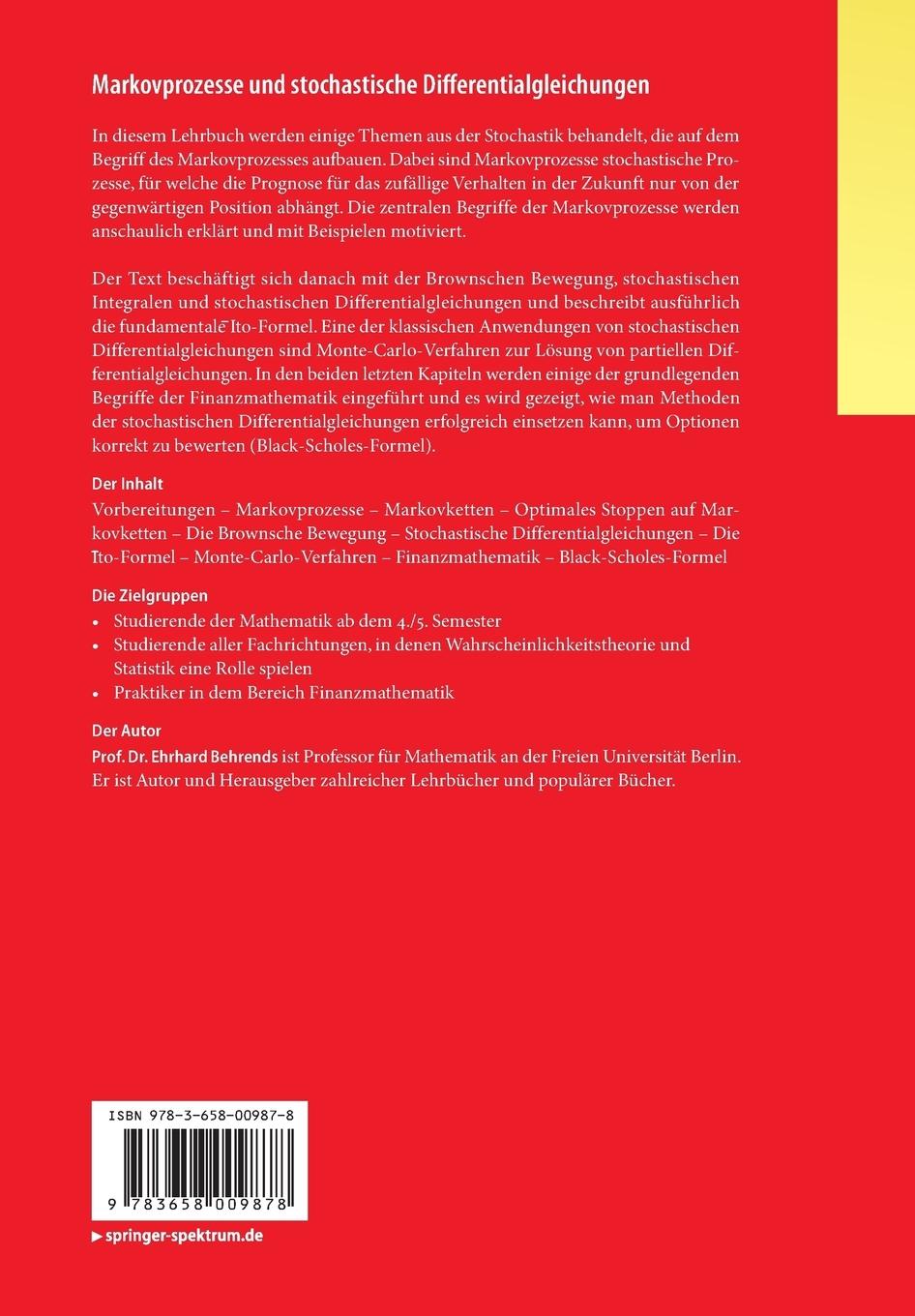 Rückseitencover Markovprozesse und stochastische Differentialgleichungen
