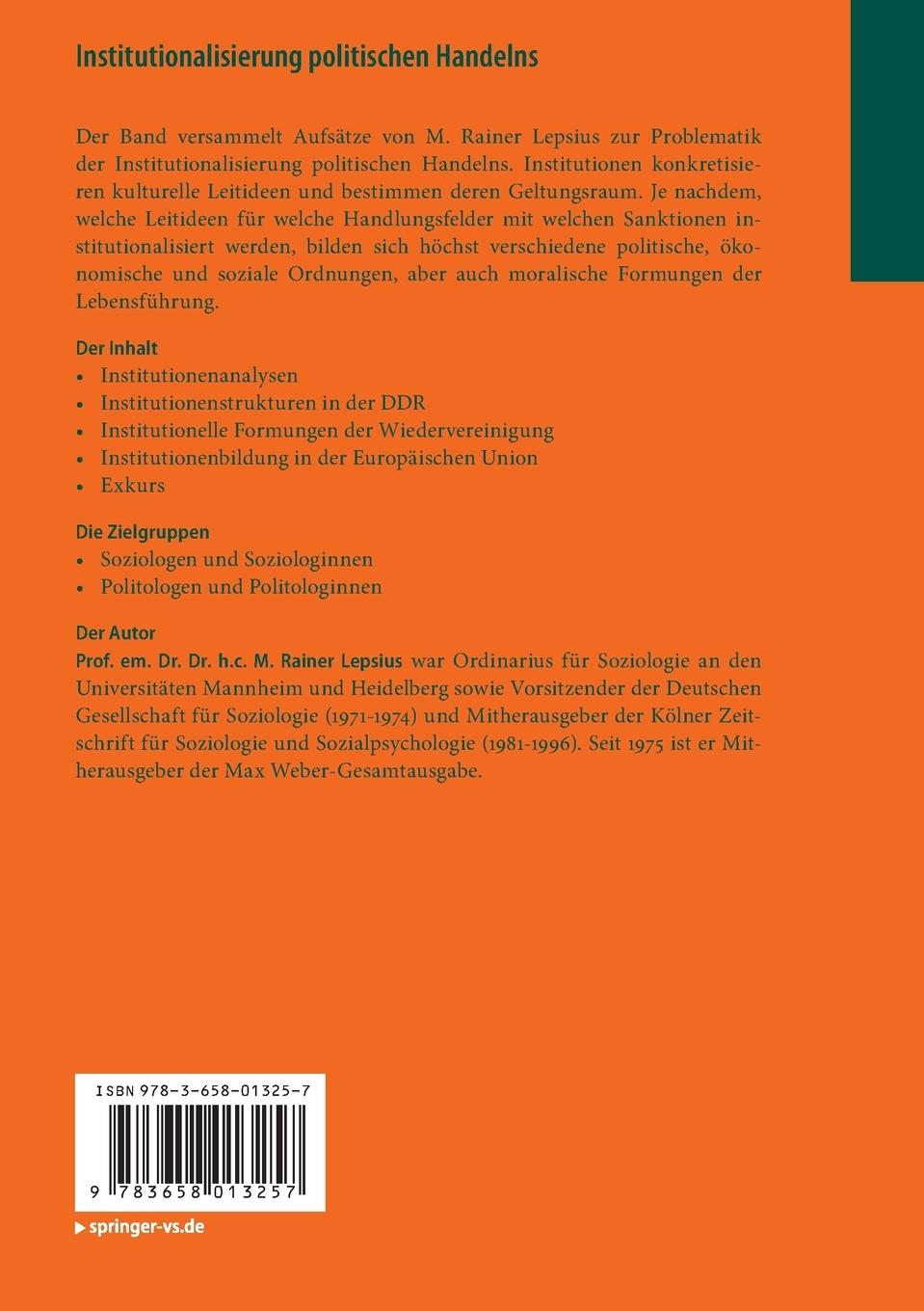 Rückseitencover Institutionalisierung politischen Handelns