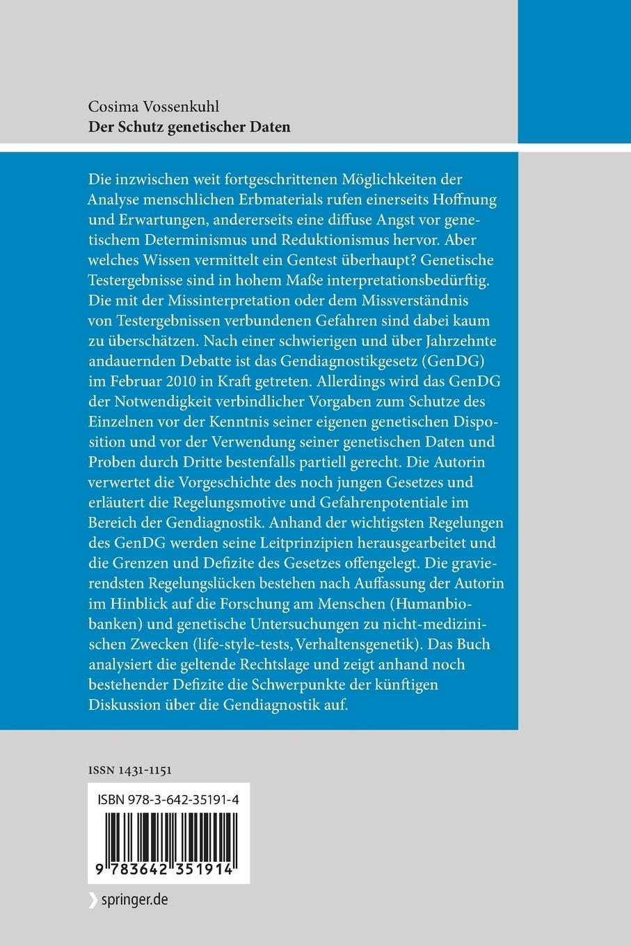 Rückseitencover Der Schutz genetischer Daten