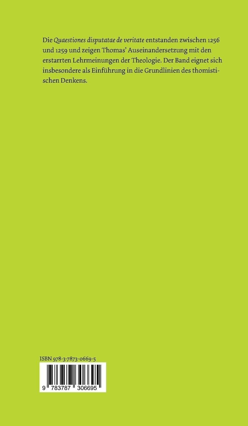 Rückseitencover Von der Wahrheit. De veritate (Quaestio I)