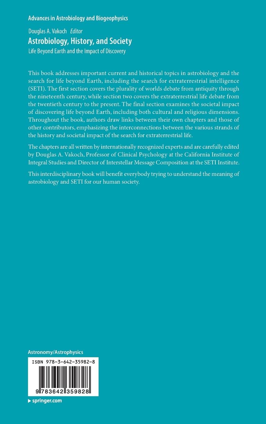 Rückseitencover Astrobiology, History, and Society