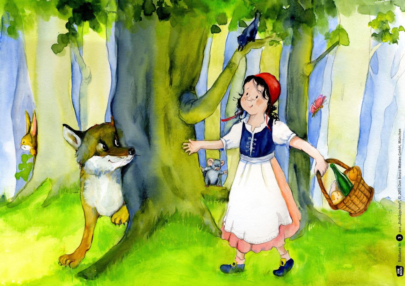 Beispielinhalt (Bild) Rotkäppchen. Kamishibai Bildkartenset.