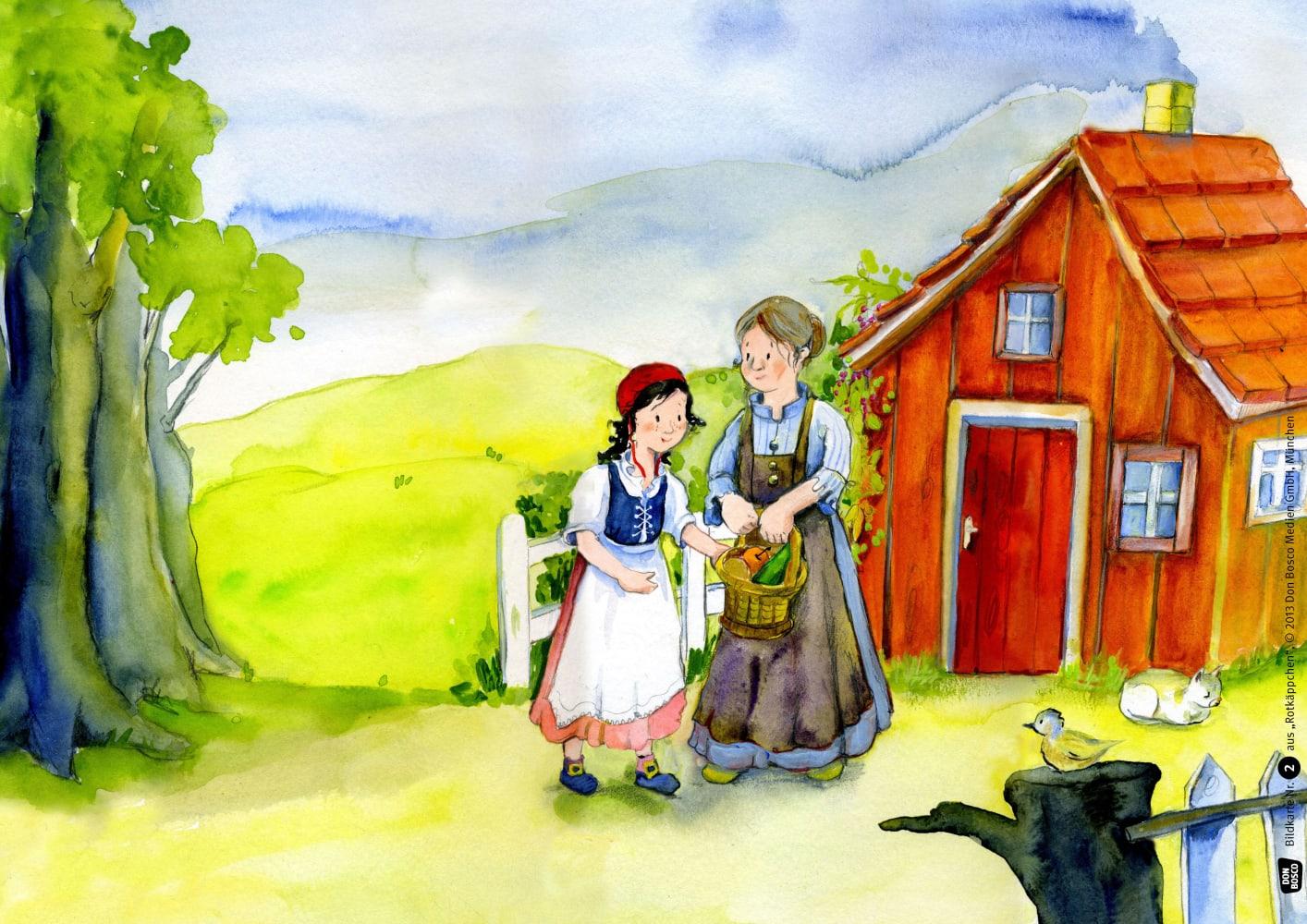 Beispielinhalt (Bild) Rotkäppchen. Kamishibai Bildkartenset.
