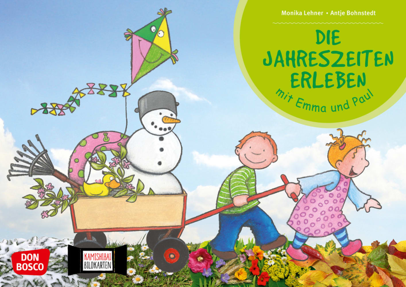 Vorderes Coverbild Die Jahreszeiten erleben mit Emma und Paul. Kamishibai Bildkartenset.