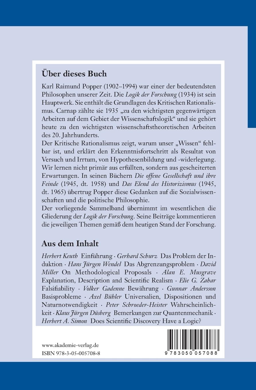 Rückseitencover Karl Popper: Logik der Forschung