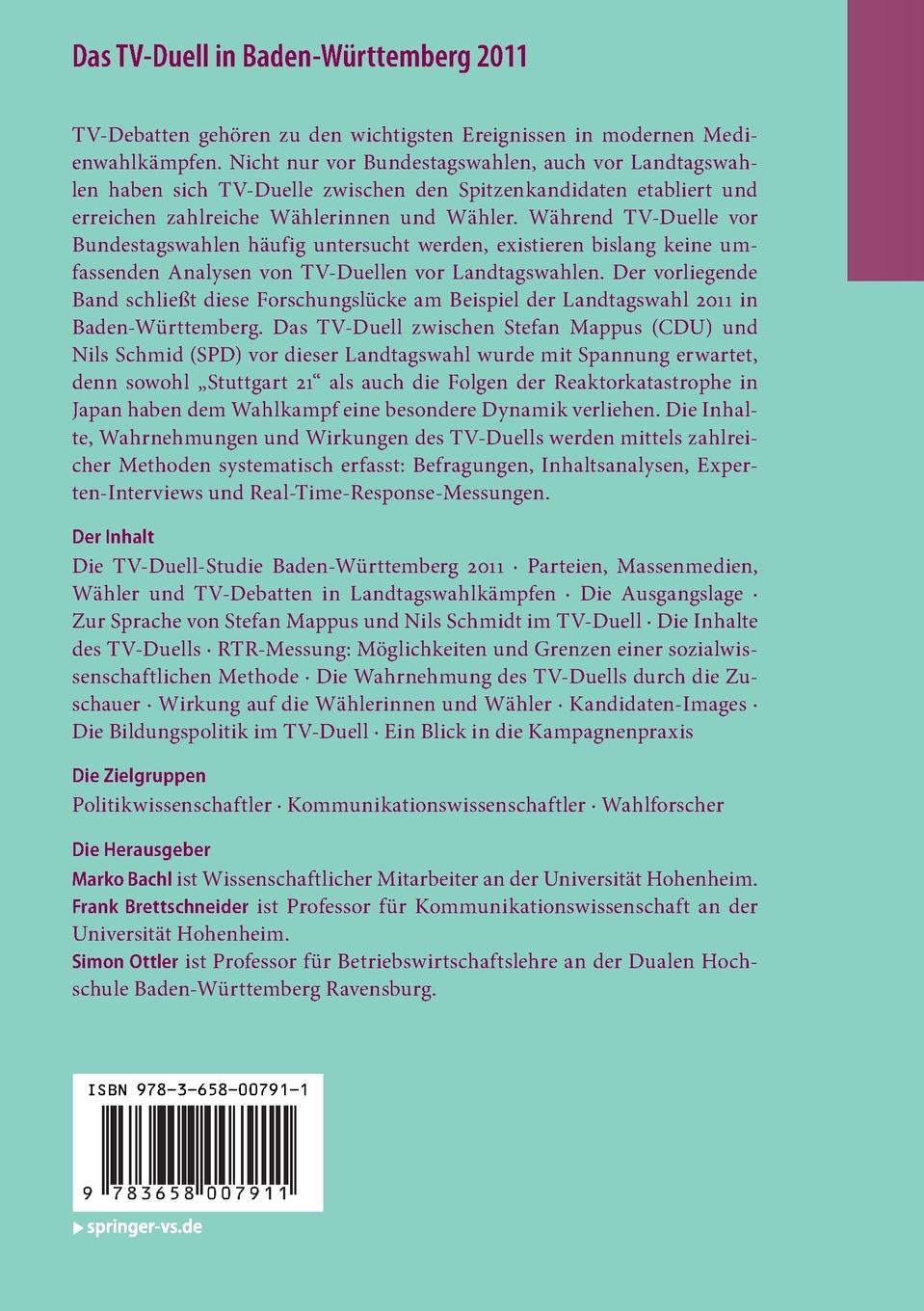 Rückseitencover Das TV-Duell in Baden-Württemberg 2011