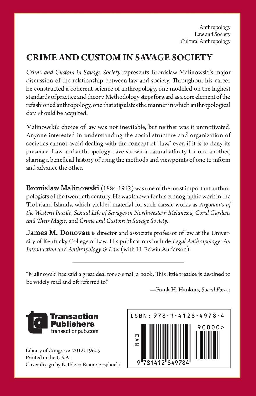 Rückseitencover Crime and Custom in Savage Society