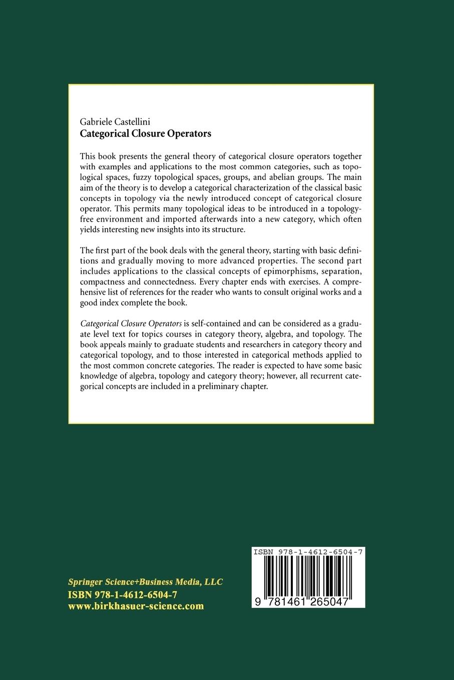 Rückseitencover Categorical Closure Operators