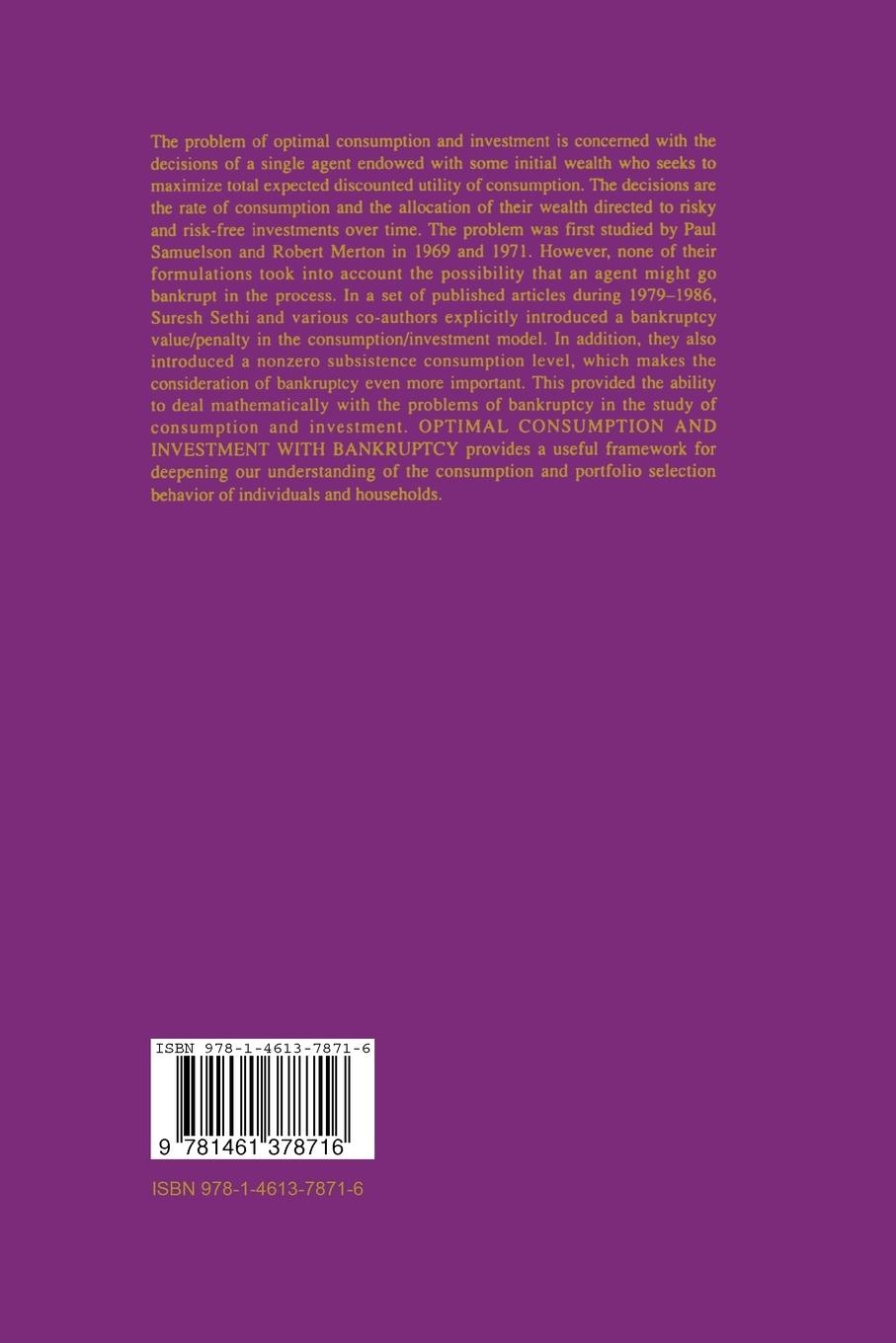 Rückseitencover Optimal Consumption and Investment with Bankruptcy