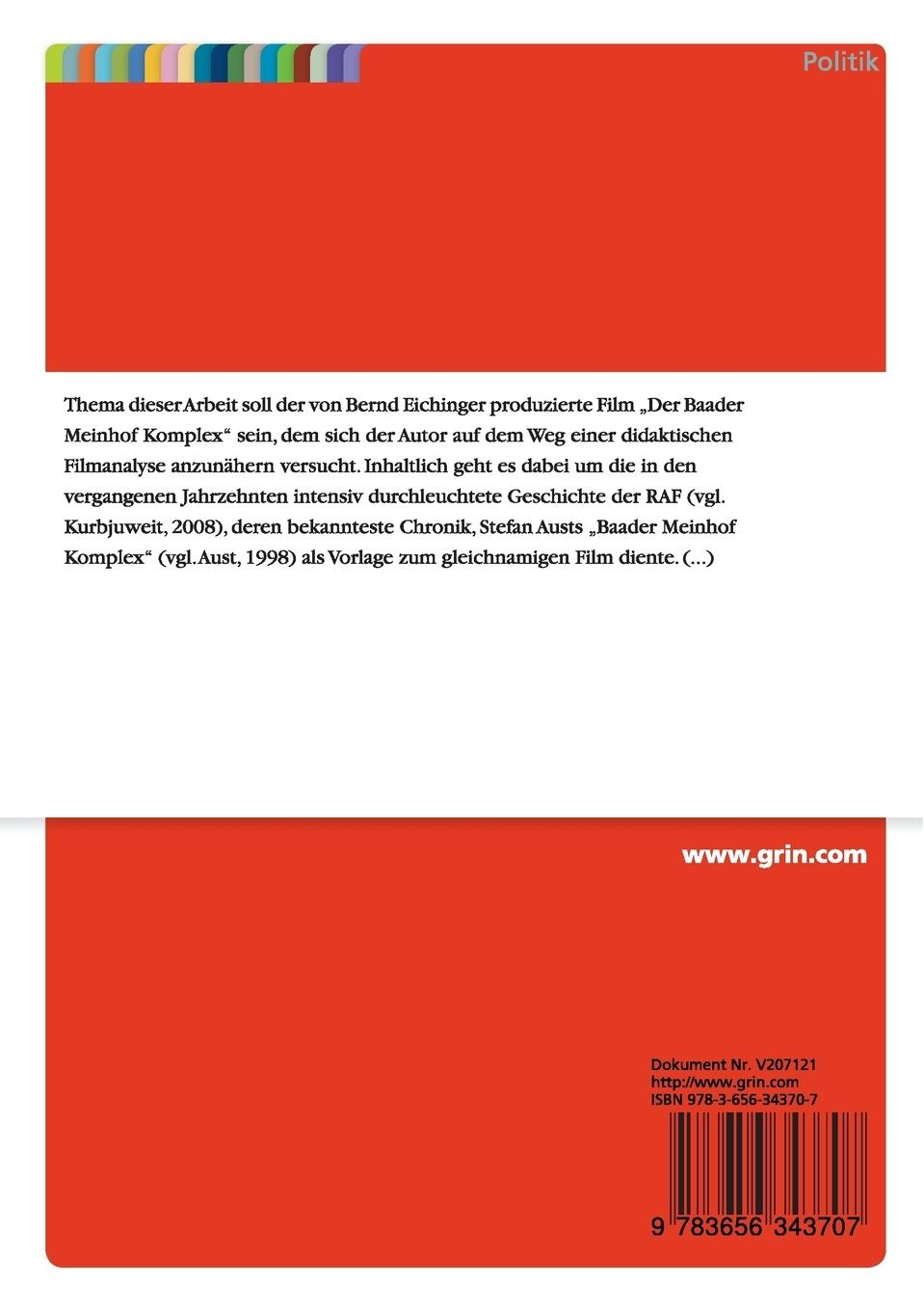 Rückseitencover Didaktische Filmanalyse - "Der Baader Meinhof Komplex"