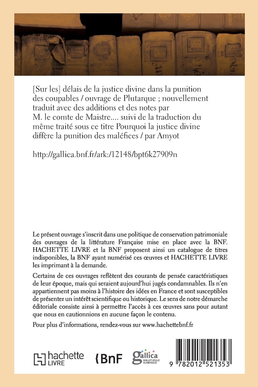 Rückseitencover Sur Les Délais de la Justice Divine Dans La Punition Des Coupables (Éd.1833)