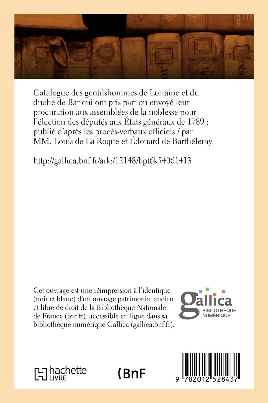Rückseitencover Catalogue Des Gentilshommes de Lorraine Et Du Duché de Bar (Éd.1863)