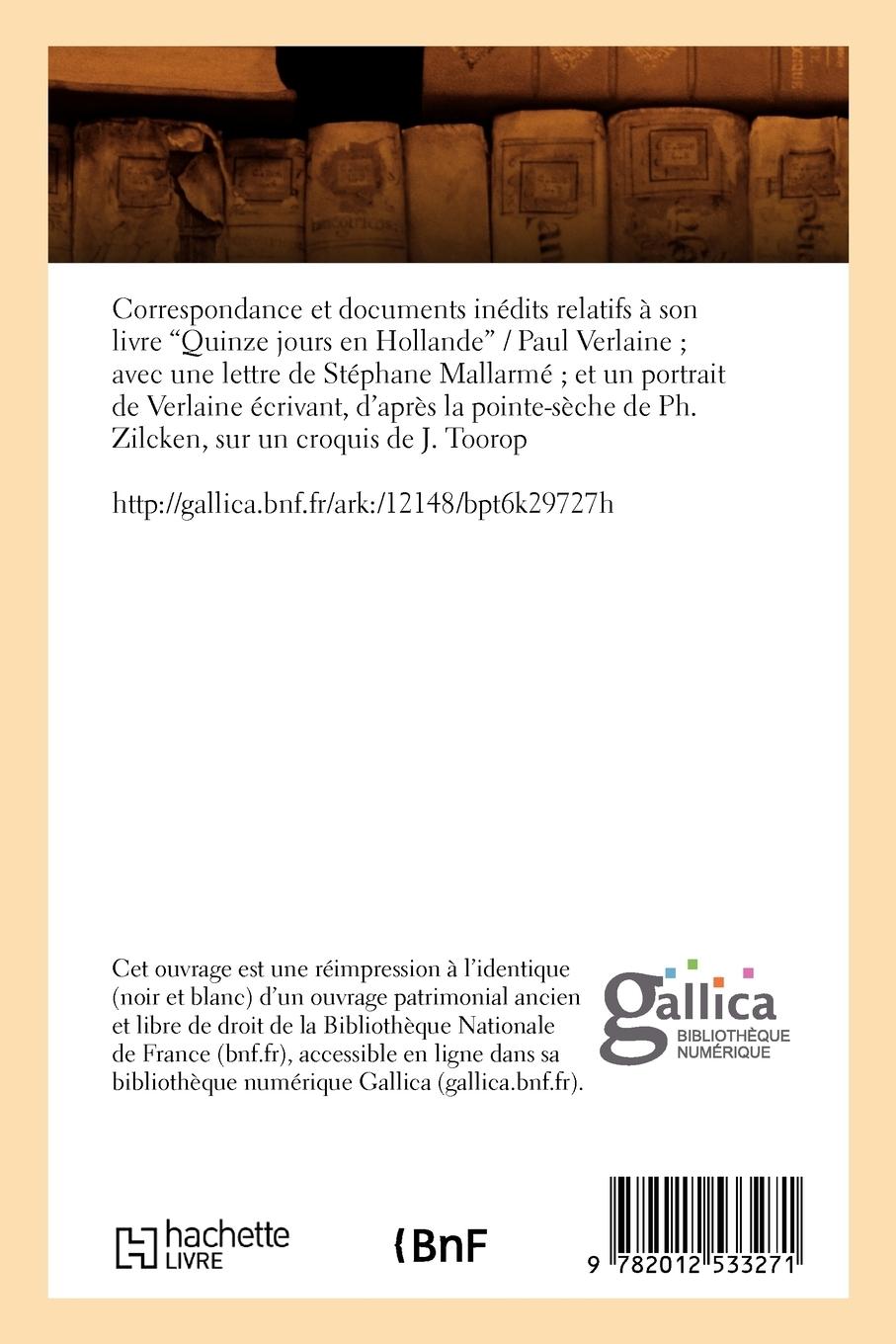 Rückseitencover Correspondance et documents inédits relatifs à son livre Quinze jours en Hollande (Ed.1897)