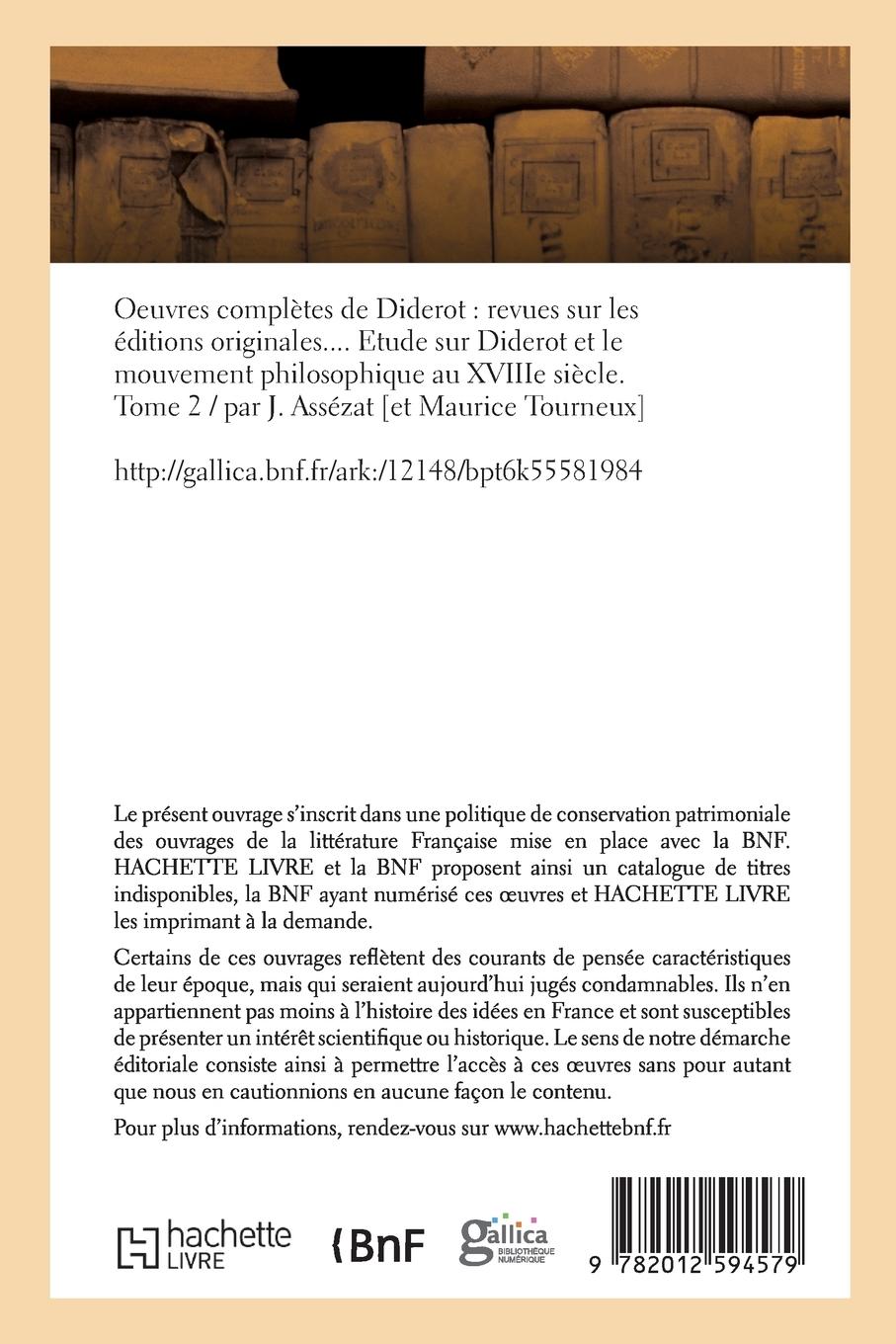 Rückseitencover Oeuvres Complètes de Diderot: Revues Sur Les Éd. Originales. T 2 (Éd.1875-1877)