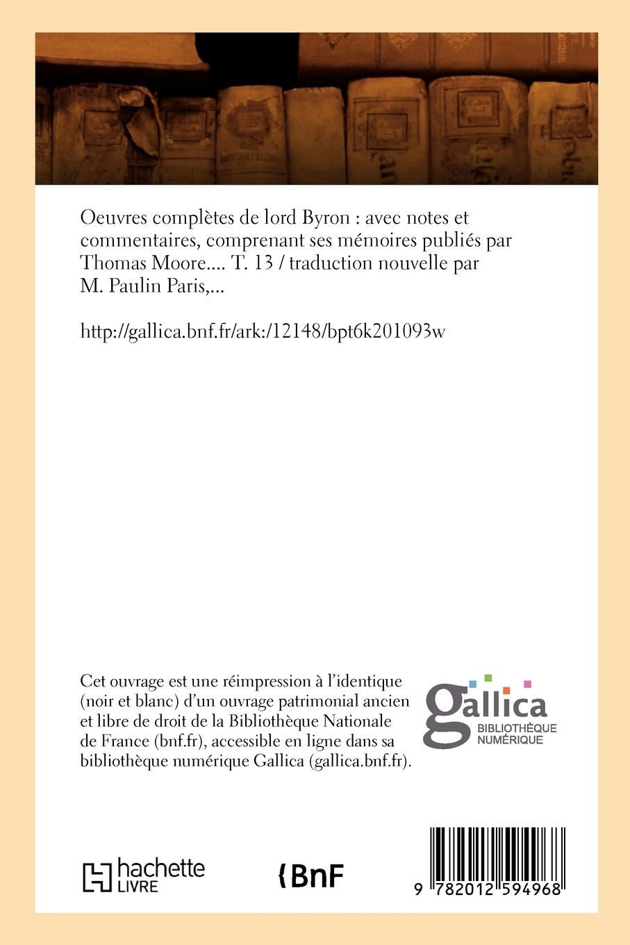 Rückseitencover Oeuvres Complètes de Lord Byron: Avec Notes Et Commentaires (Éd.1830-1831)