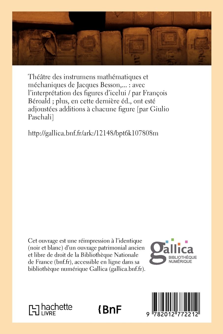 Rückseitencover Théâtre Des Instrumens Mathématiques Et Méchaniques de Jacques Besson (Éd.1594)