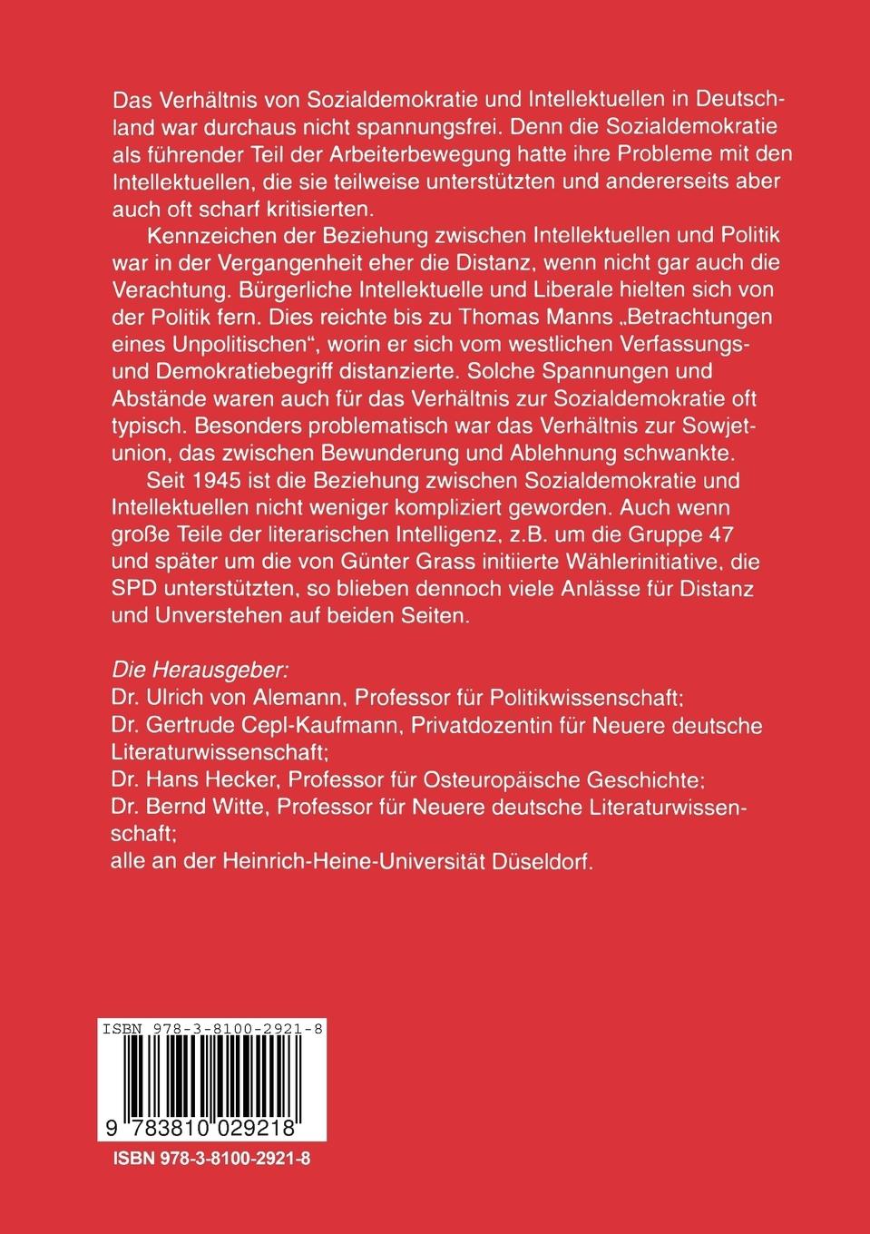 Rückseitencover Intellektuelle und Sozialdemokratie