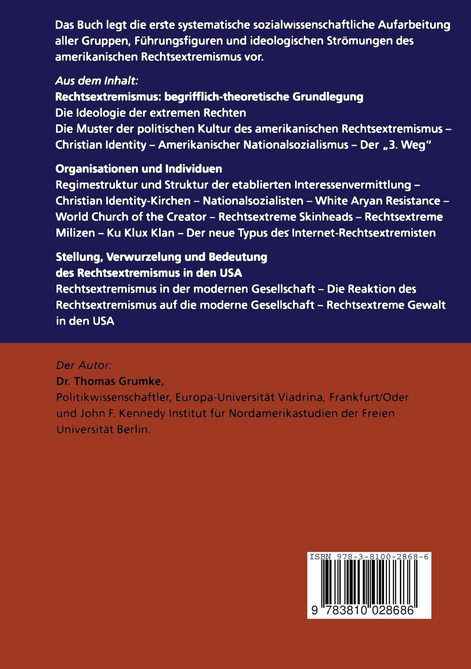Rückseitencover Rechtsextremismus in den USA