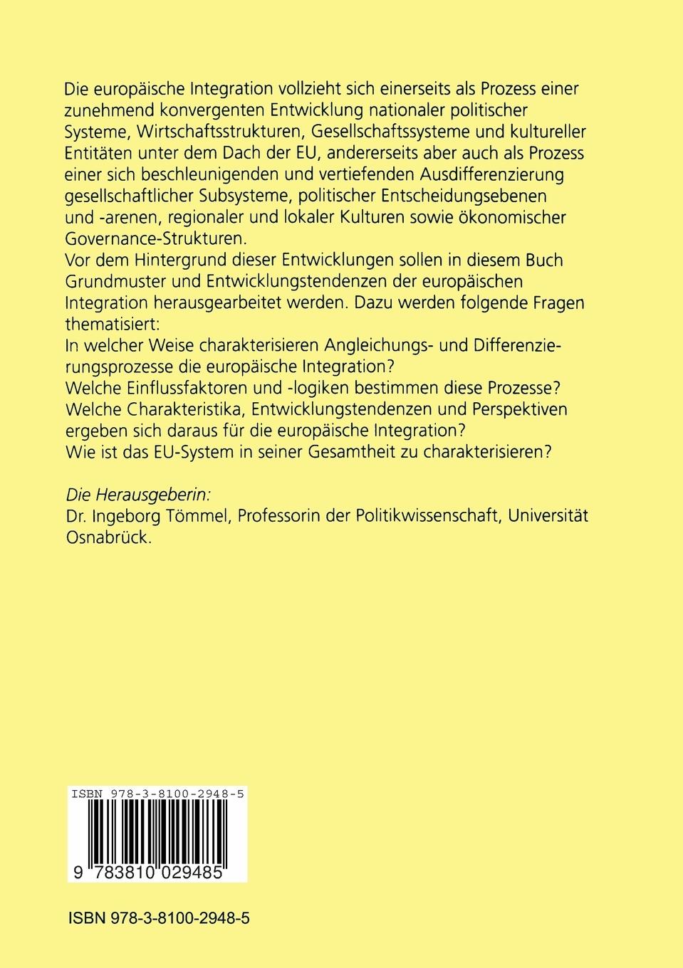 Rückseitencover Europäische Integration als Prozess von Angleichung und Differenzierung