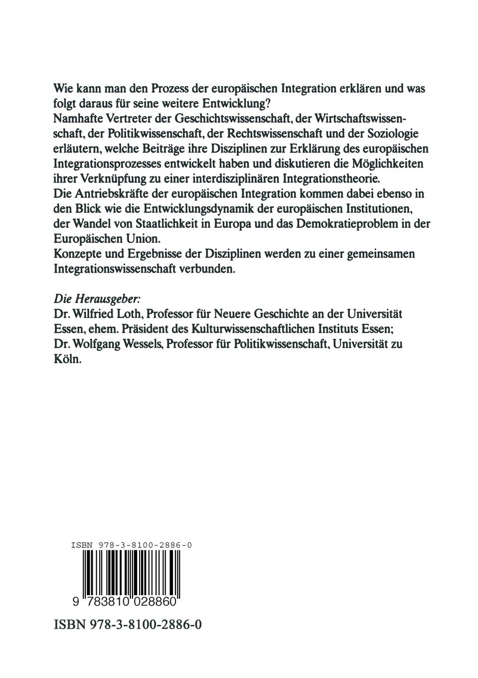 Rückseitencover Theorien europäischer Integration