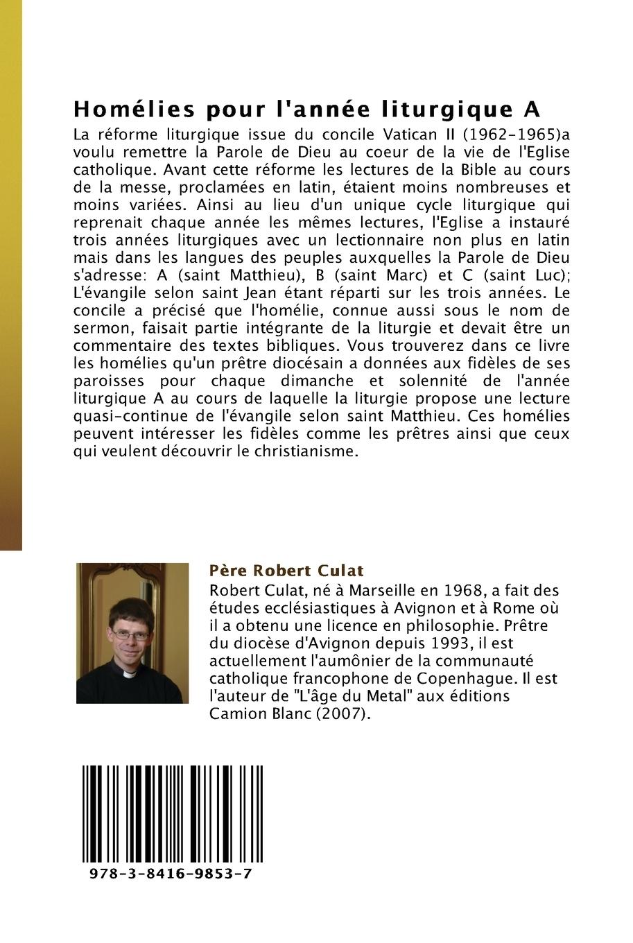 Rückseitencover Homélies pour l'année liturgique A