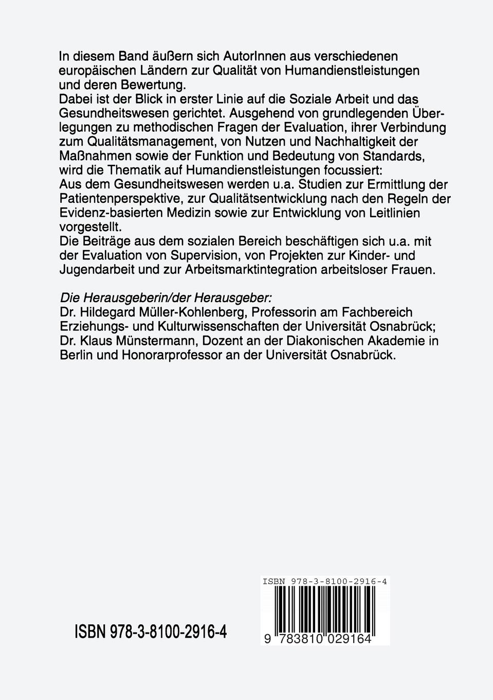 Rückseitencover Qualität von Humandienstleistungen