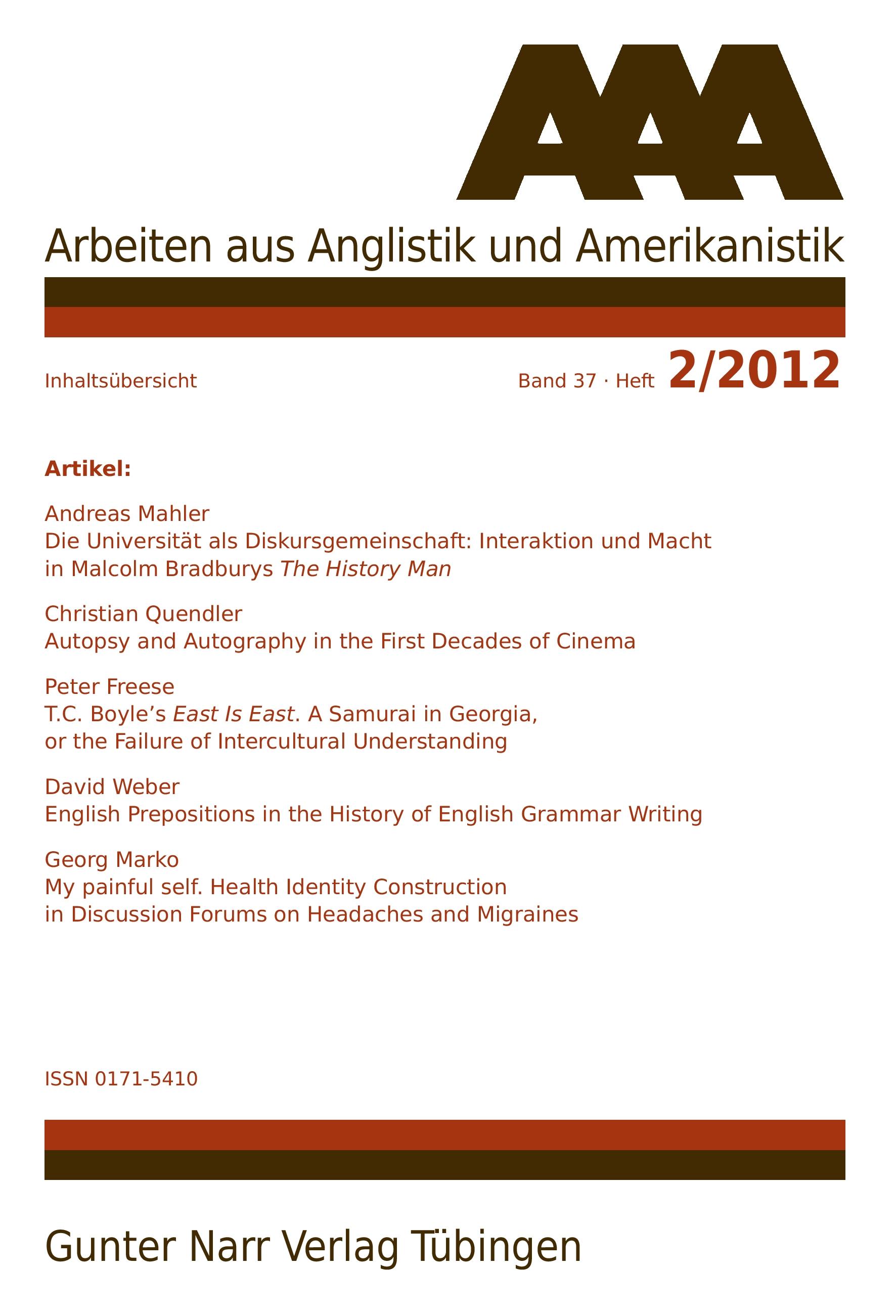 Vorderes Coverbild AAA - Arbeiten aus Anglistik und Amerikanistik 2012 Heft 2
