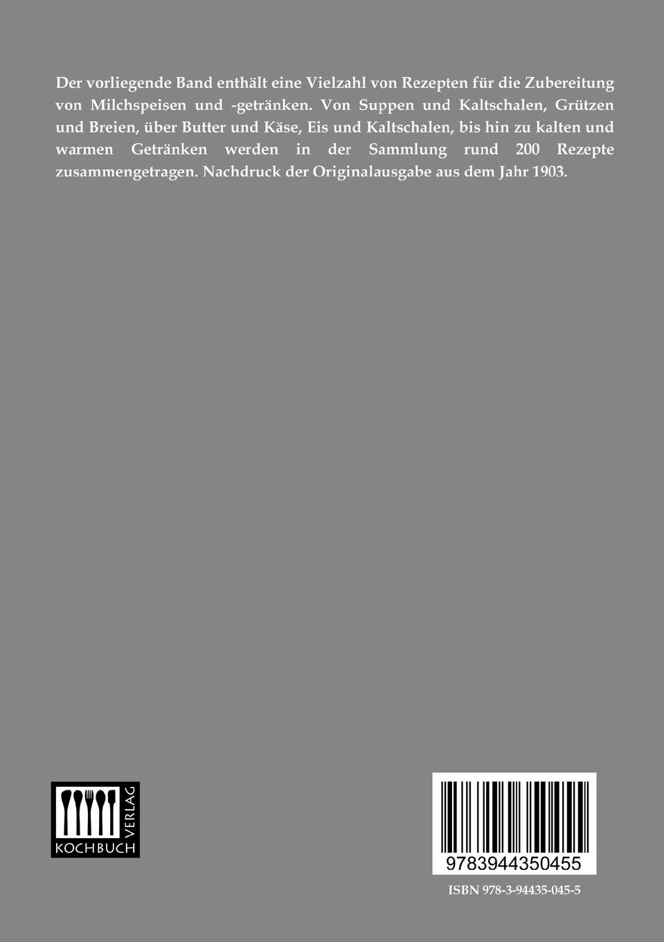 Rückseitencover Milchspeisen und Getränke