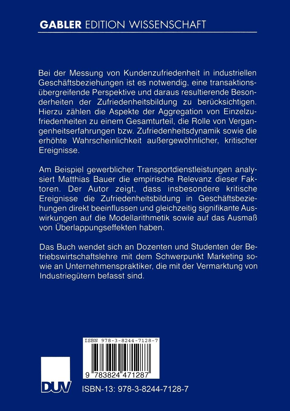 Rückseitencover Kundenzufriedenheit in industriellen Geschäftsbeziehungen