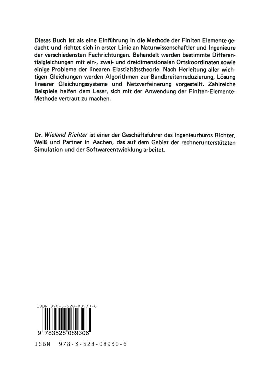 Rückseitencover Numerische Lösung partieller Differentialgleichungen mit der Finite-Elemente-Methode