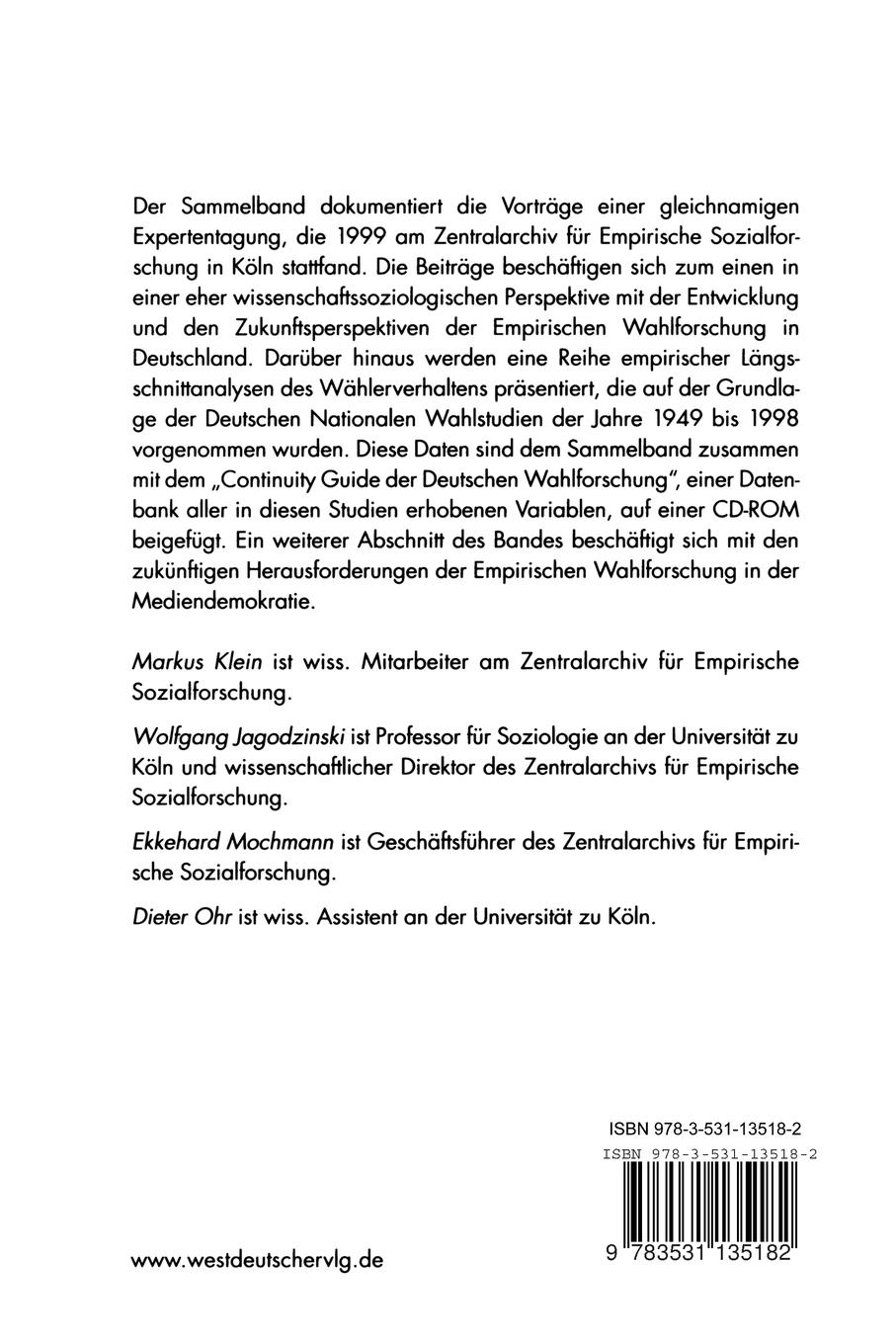 Rückseitencover 50 Jahre Empirische Wahlforschung in Deutschland