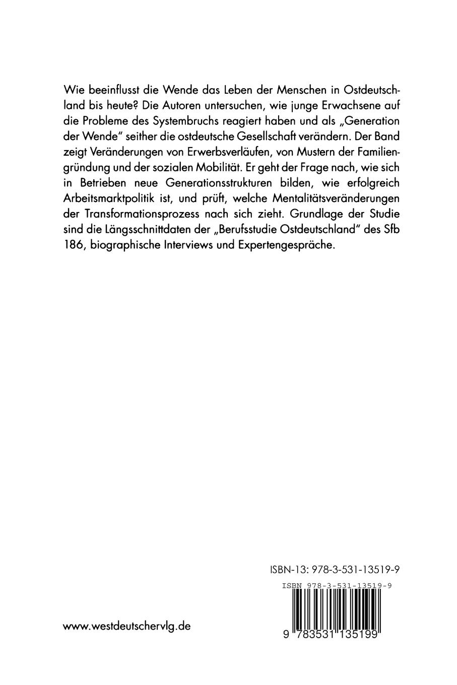 Rückseitencover Die Generation der Wende