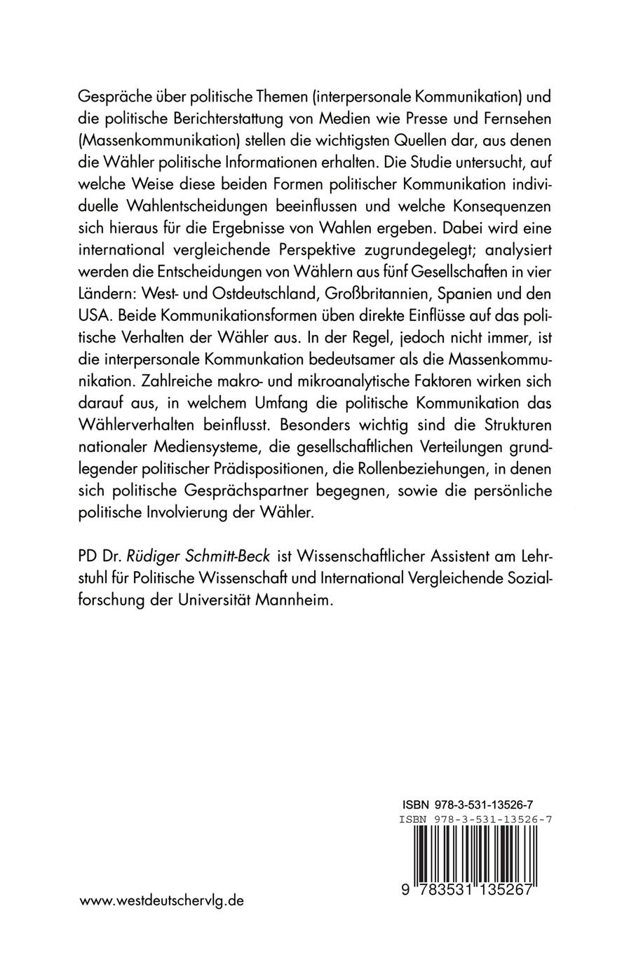 Rückseitencover Politische Kommunikation und Wählerverhalten