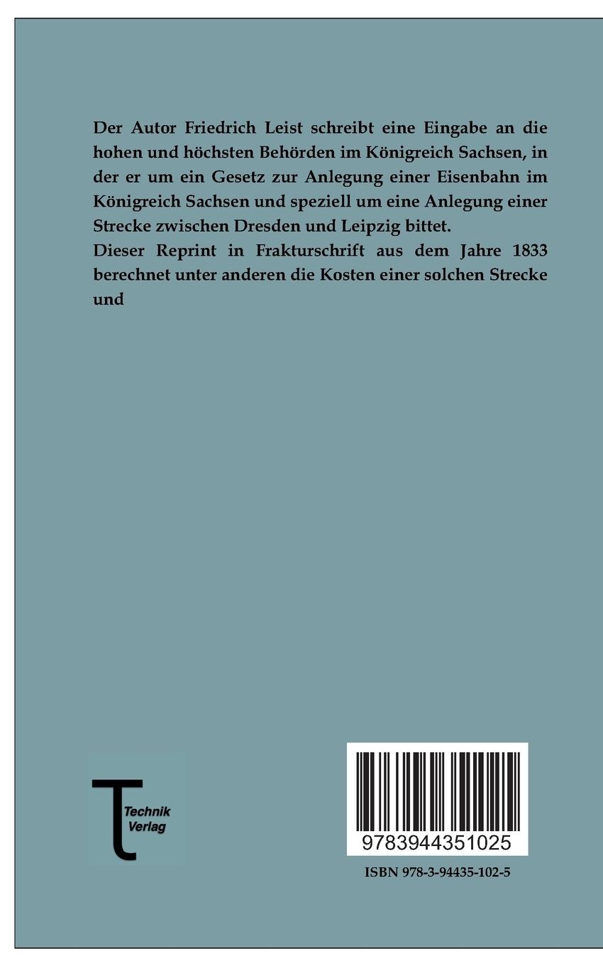 Rückseitencover Über ein sächsisches Eisenbahn-System als Grundlage eines allgemeinen deutschen Eisenbahn-Systems