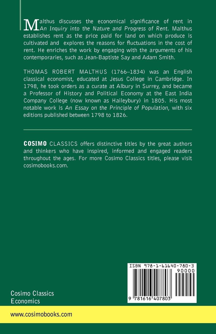 Rückseitencover An Inquiry Into the Nature and Progress of Rent and the Principles by Which It Is Regulated