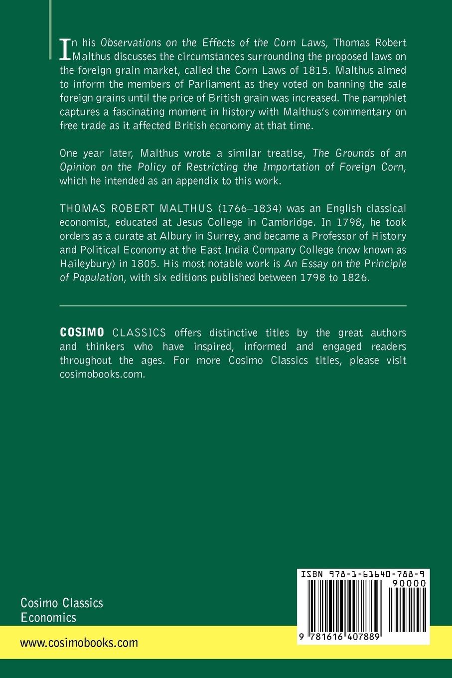 Rückseitencover Observations on the Effects of the Corn Laws and of a Rise or Fall in the Price of Corn on the Agriculture and General Wealth of a Country