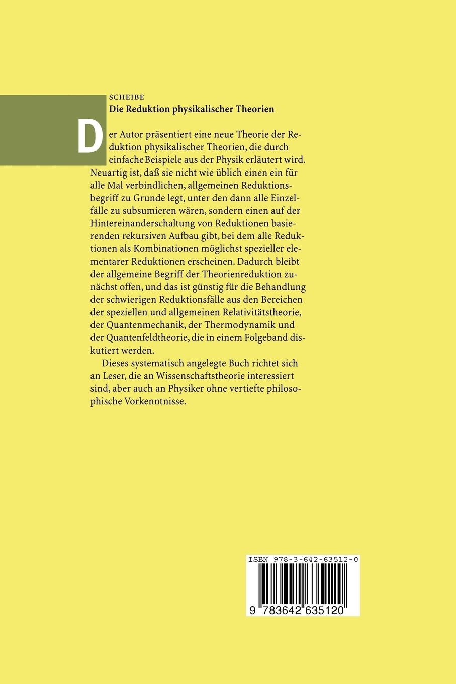 Rückseitencover Die Reduktion physikalischer Theorien