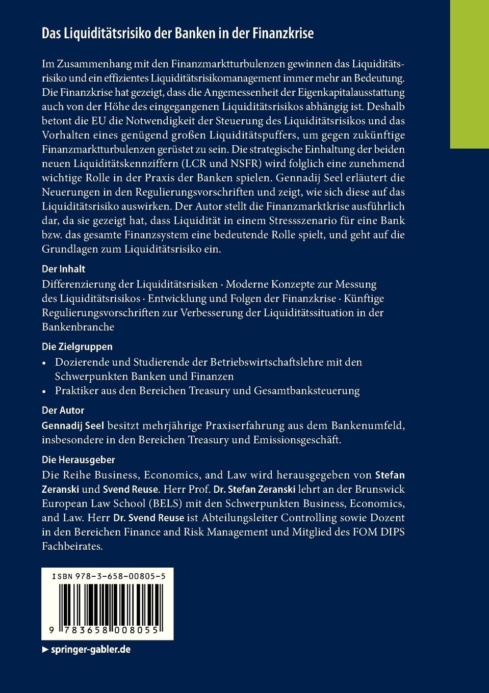 Rückseitencover Das Liquiditätsrisiko der Banken in der Finanzkrise