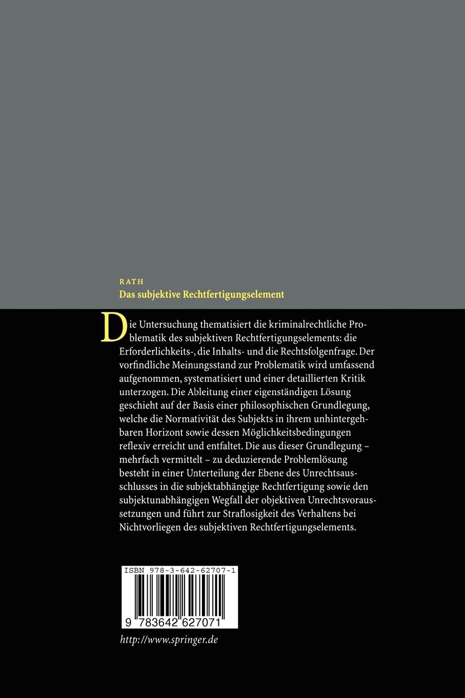 Rückseitencover Das subjektive Rechtfertigungselement