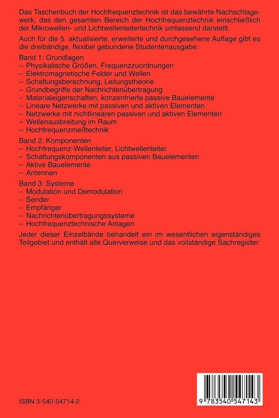 Rückseitencover Taschenbuch der Hochfrequenztechnik