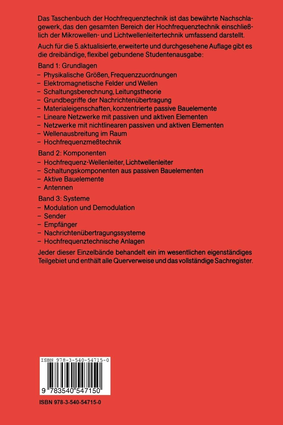 Rückseitencover Taschenbuch der Hochfrequenztechnik